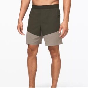 Lululemon Athletica Mens Train to Beach Shorts Olive Green Size XLarge